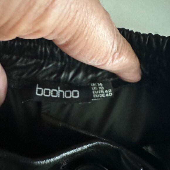 Boohoo Womens UK 14 Black Faux Leather Wide-Leg Trousers - Picture 3 of 7